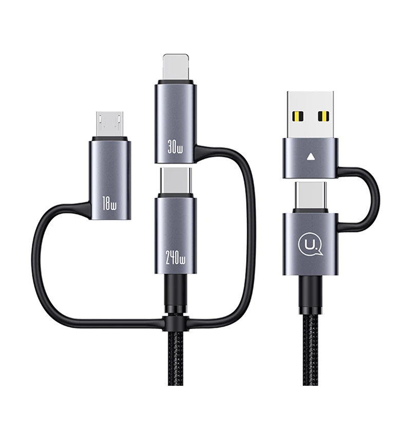 Дата-кабель Usams SJ738, 6 в 1, 240W, Fast Charging 2m, черный